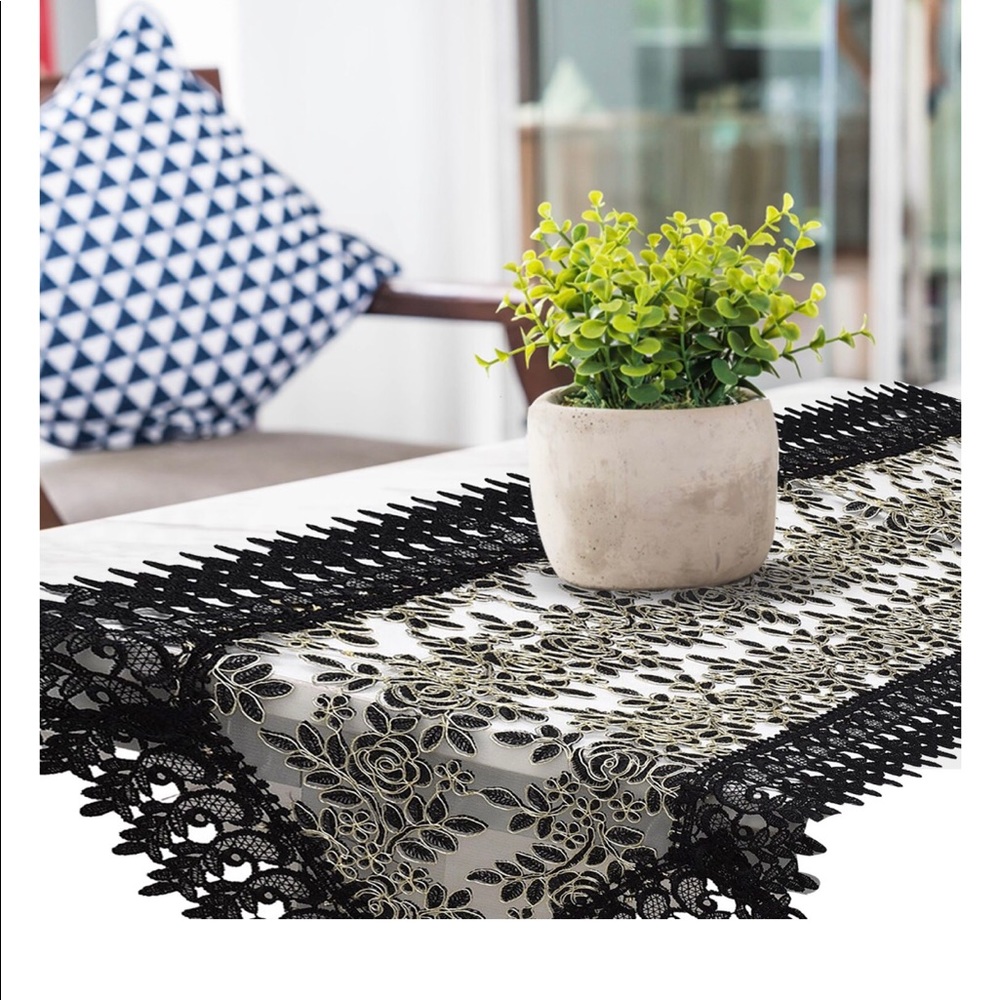 Black polyester embroidered table runner size 16*72 brand new